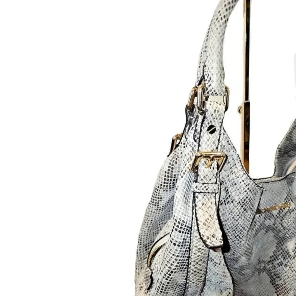 Authentic Michael Kors Beige Python Effect Leather/Suede Bedford Hobo